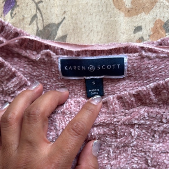 Karen Scott Pink Crew Neck Cable Knit Sweater - Picture 3 of 6